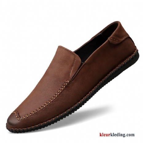 Mocassins Casual Trend Bruin Voorjaar Leren Schoenen Bootschoenen Echt Leer Zachte Zolen Heren