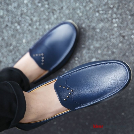 Mocassins Leer Bedrijf Leren Schoenen Echt Leer Chauffeurs Schoenen Jeugd Loafers Mannen Heren Blauw