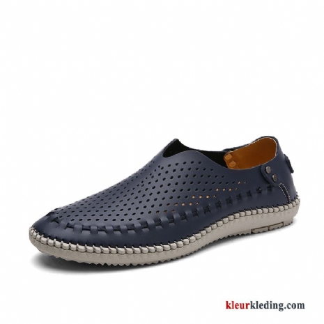 Mocassins Leren Schoenen Bootschoenen Grote Maten Echt Leer Mannen Kant Zomer Casual Heren Blauw