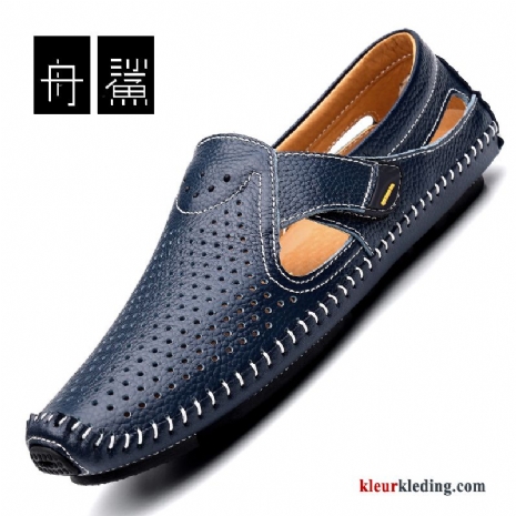 Mocassins Leren Schoenen Echt Leer Bootschoenen Ademende Casual Chauffeurs Schoenen Mannen Slip On Heren Blauw