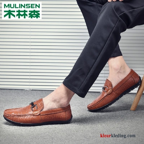 Mocassins Leren Schoenen Zomer Casual Echt Leer Loafers Zachte Zolen Houten Bootschoenen Heren Oranje