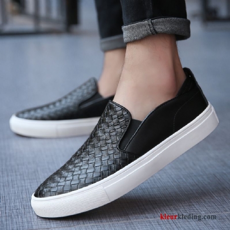 Mocassins Mannen Brits Schoenen Herfst Slip On Gebreide Skateboard Schoenen Loafers Heren Zwart