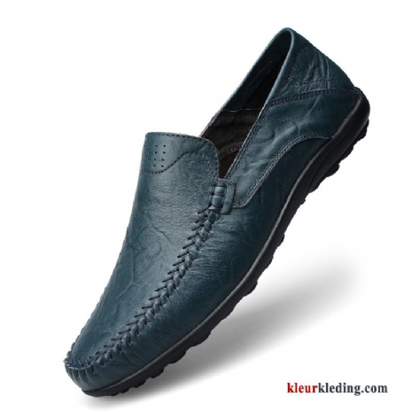 Mocassins Schoenen Echt Leer Casual Zomer Bootschoenen Slip On Leren Schoenen Ademende Heren Blauw Licht Bruin