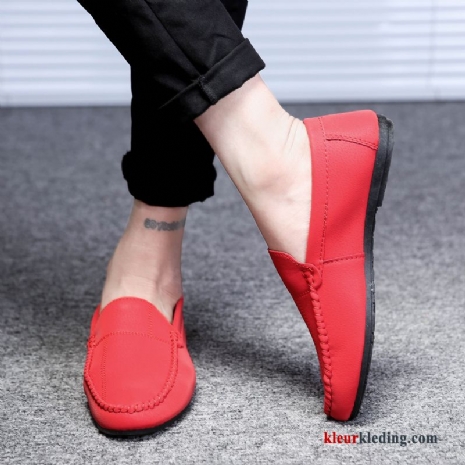 Mocassins Voorjaar Trend Casual Mannen Schoenen Leren Schoenen Slip On Alle Wedstrijden Heren Rood