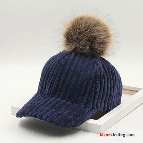 Mode Alle Wedstrijden Pompom Honkbal Hoed Zon Winter Streep Outdoor Dames Marineblauw