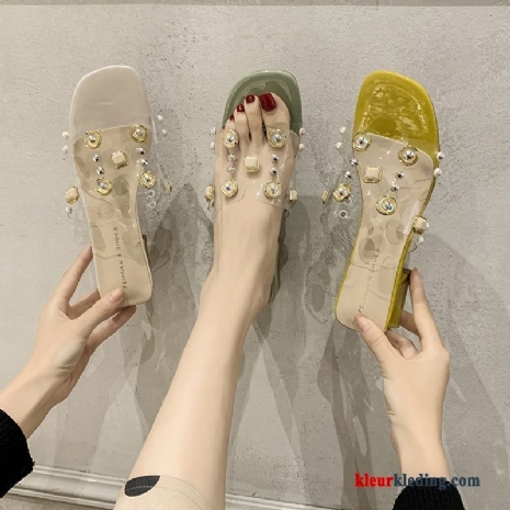 Mode Trend Zomer Met Strass Vrouwen Bovenkleding Pantoffels Antislip Dames Groen