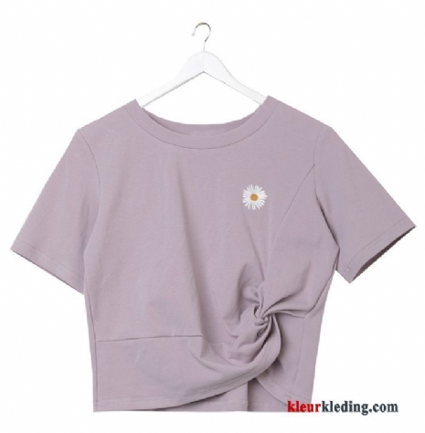 Nieuw Hoge Taille Kort T-shirts Zomer Dames Purper Korte Mouw