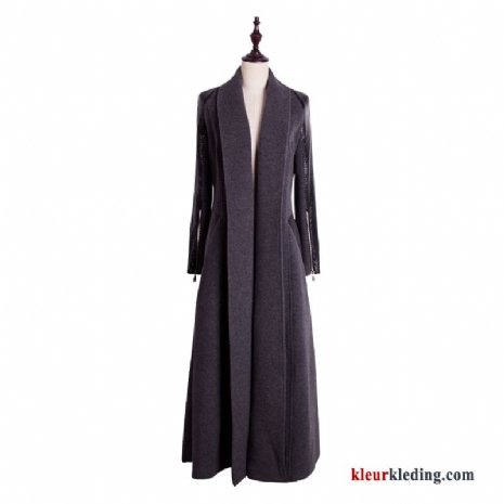 Nieuw Wol Jas Pu Winter Kleding Elegante Verbinding Lang Dames