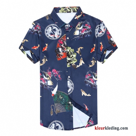 Overhemd Kort Mouw Casual Overhemd Vogel Trend Patroon Halve Mouw Bloemen Zomer Heren