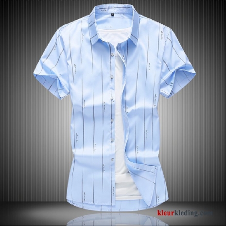 Overhemd Kort Mouw Grote Maten Streep Mannelijk Overhemd Blauw Trend Losse Casual Heren