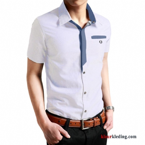Overhemd Kort Mouw Nieuw Slim Fit Wit Denim Trend Mannelijk Mooi Zomer Heren