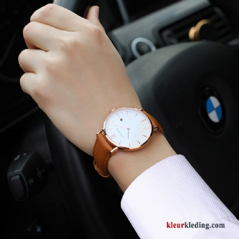 Persoonlijkheid Casual Quartz Horloge Riem Trend Mode Dun Rose Goud Heren Wit Bruine