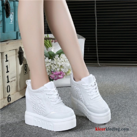 Platform Schoenen Plateauzool Schoenen Herfst Super Casual Leer Vrouwen Hoge Hakken Canvas Dames Wit