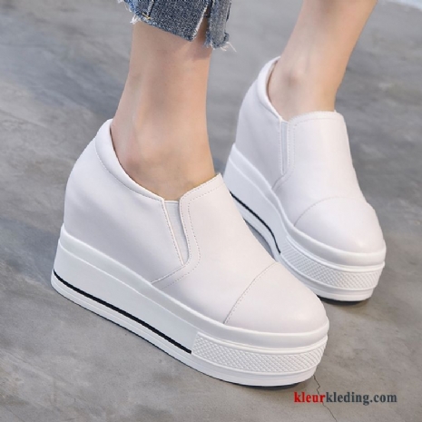 Platform Schoenen Plateauzool Schoenen Vrouwen Echt Leer Sleehak Casual Mocassin Slip On 2018 Dames Wit