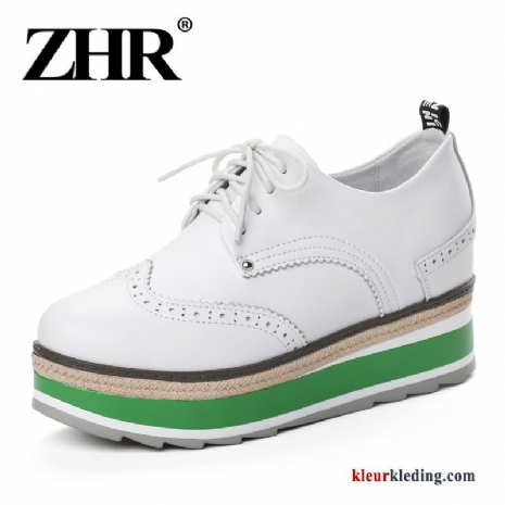 Platform Schoenen Sleehak Echt Leer Casual Vrouwen Plateauzool Herfst 2018 Schoenen Dames Groen