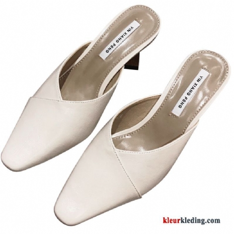 Punt Dikke Zool Vrouwen Pantoffels Trend Bovenkleding Schoenen Werk Dames Beige