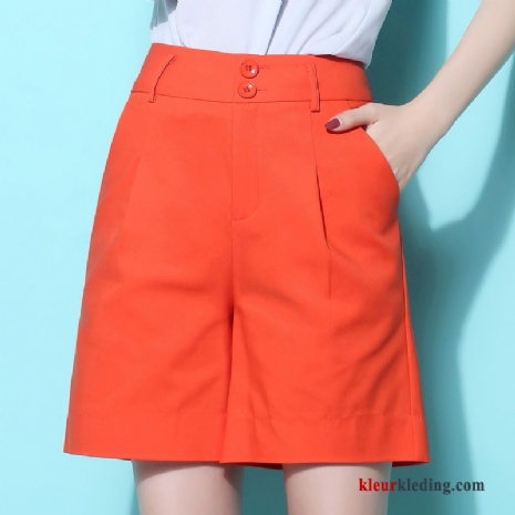 Rechtdoor Korte Broek Hoge Taille Casual Grote Maten Oranje Zwart Losse Dames