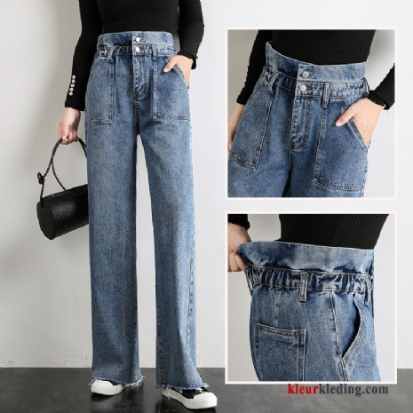 Rechtdoor Langs Hoge Broek Kant Rood Spijkerbroek Jeans Blauw Dames