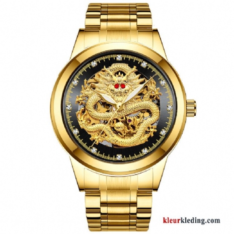 Reliëf Strass Heren Waterdicht Horloge Vlinder Dragon Patroon Automatisch Rood Zwart Gouden