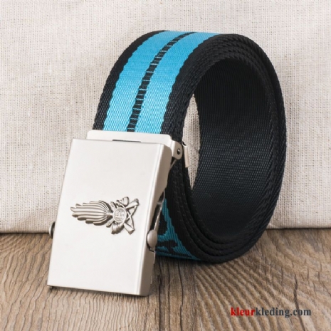 Riem Casual Heren Student Automatische Aftrek Jeugd Glad Canvas Spijkerbroek Blauw