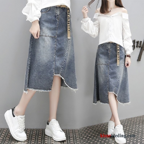 Rok Blauw Casual Dames Nieuw Onregelmatig Trend Herfst Denim