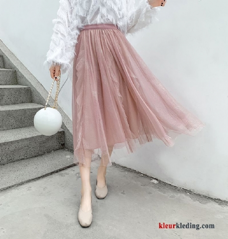Rok Dames Pailletten Hoge Taille Roze Lang Nieuw Mode