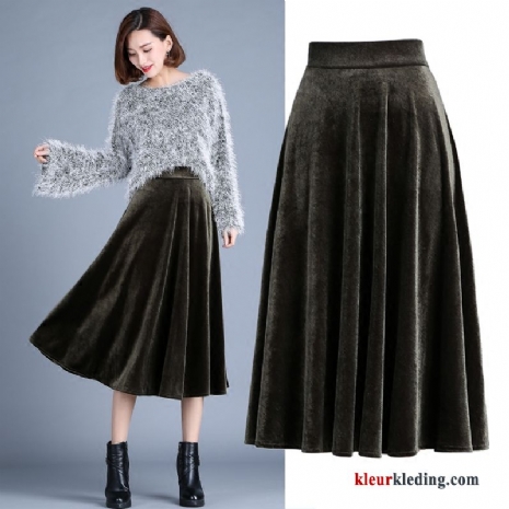 Rok Goud Dunne Lange Herfst Winter Jurk Groot Dames