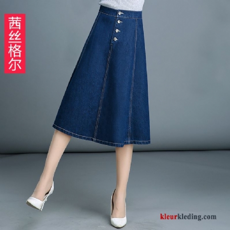 Rok Lang 2018 Geplooide Dunne Herfst Blauw Dames Denim