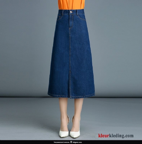 Rok Lang Nieuw Hoge Taille Denim Jurk Blauw 2018 Dames