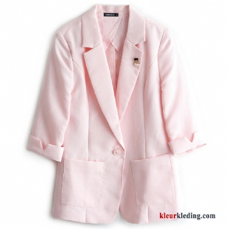 Roze Blazer Mouw Een Knopen Jas Nieuw Dunne Dames