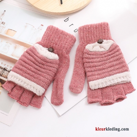 Roze Halve Vinger Handschoen Herfst Winter Breien Blijf Warm Student Dames