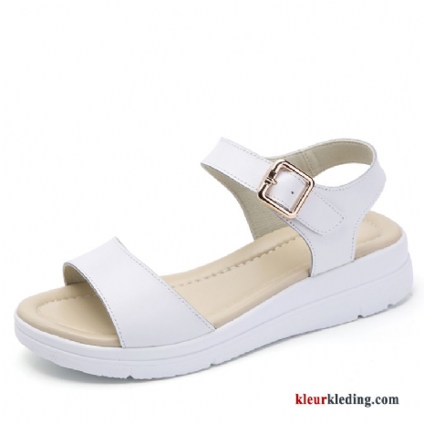 Sandaal Plateauzool Student Casual Schoenen Platte Zool Sleehak Echt Leer Zomer Dames Wit