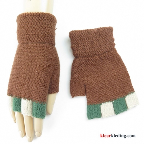 Schattig Handschoen Winter Dames Wollen Breien Halve Vinger Student Bruine