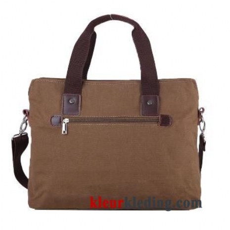 Schoudertas Aktetas Mini Bruin Vintage Canvas Handtas Business Messenger Tas Heren