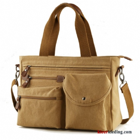 Schoudertas Business Heren Mode Messenger Tas Canvas Aktetas Casual Handtas Kaki