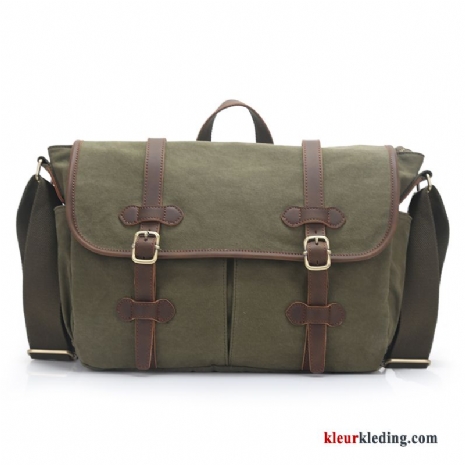 Schoudertas Canvas Casual Tas Nieuwe Computer Tas Messenger Tas Groen Vintage Heren