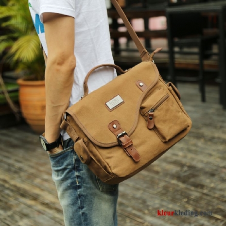 Schoudertas Canvas Messenger Tas Mode Student Rugzak Trend Casual Heren Geel Bruine