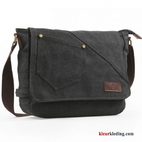 Schoudertas Casual Canvas Tas Messenger Tas Heren Trend Brits Vintage Zwart