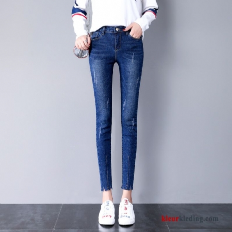 Skinny Potlood Broek Diepe Kleur Licht Mini Elastiek Blauw Spijkerbroek Jeans Dames