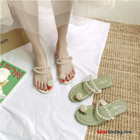 Slipper Pantoffels Vrouwen Trend Plat Parel Reis Bovenkleding Strand Dames Groen