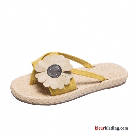 Slipper Vrouwen Plat Zomer Bovenkleding Alle Wedstrijden Pantoffels Trend Student Dames Geel