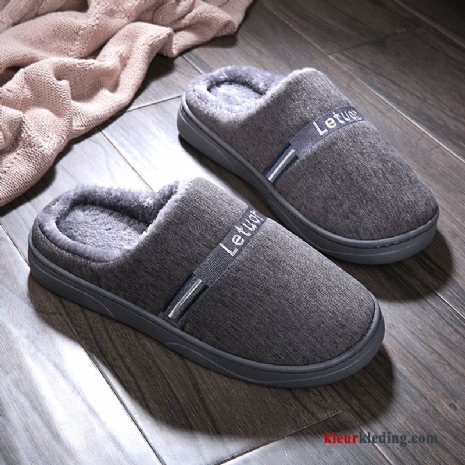 Slippers Antislip Warm Dikke Zool Winter Pantoffels Katoen Mannen Heren Grijs