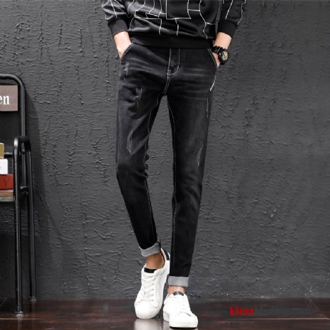 Spijkerbroek Broek Slim Fit Trendy Merk Heren Mini Zwart Herfst Mannelijk