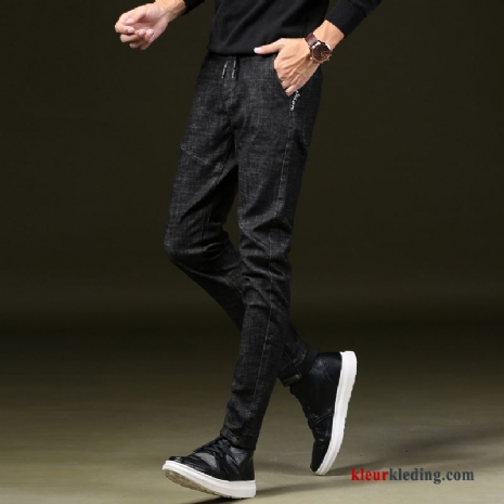 Spijkerbroek Elastiek Lange Broek Potlood Broek Zwart Casual Slim Fit Mode Heren