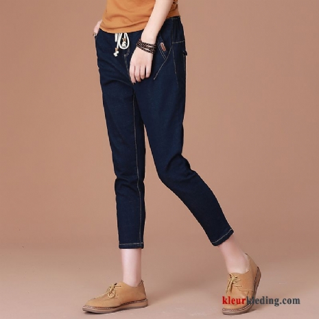 Spijkerbroek Jeans Losse Trend Blauw Dames Mini Elastiek Nieuw