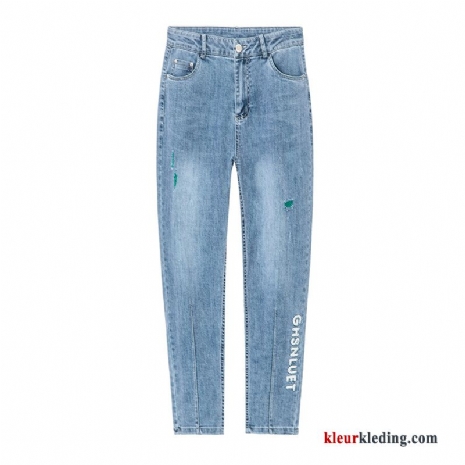 Spijkerbroek Licht Losse Hoge Taille Blauw Denim Broek Dames Nieuw