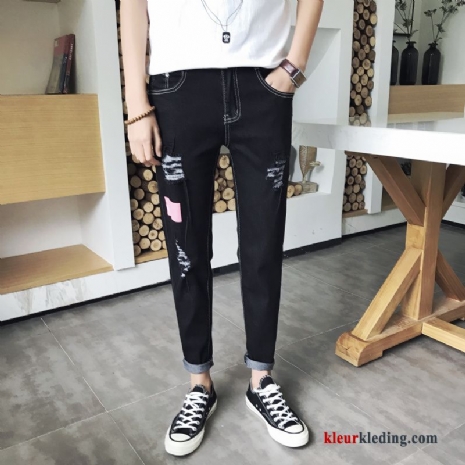 Spijkerbroek Mannelijk Trend Heren Zwart 2019 Broek Slim Fit Gaten