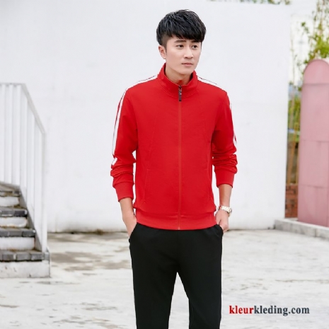 Sportkleding Rood Casual Voorjaar Lange Mouwen Heren Grote Maten Twee Stukken