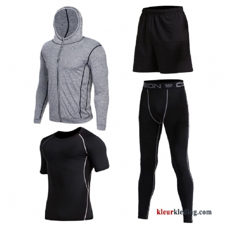 Sportkleding Snel Droog Heren Pak Sport Lange Mouwen Skinny Grijs Geschiktheid