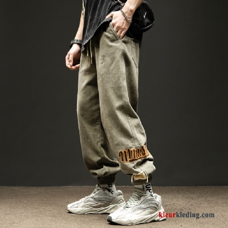 Strak Letter Trend Heren Groen Cargo Broek Hip-hop Casual Broek